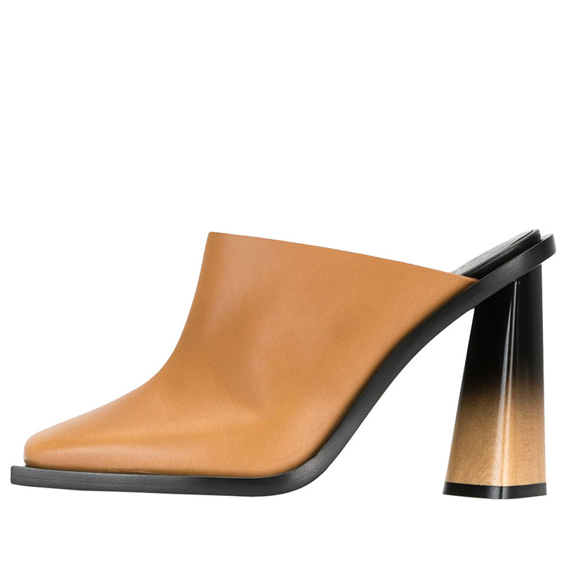 Summer Europe and The United States Catwalk High-Heeled Square Toe Toe Slippers Shaped Heel Sandals Large Size Ladies High Heels