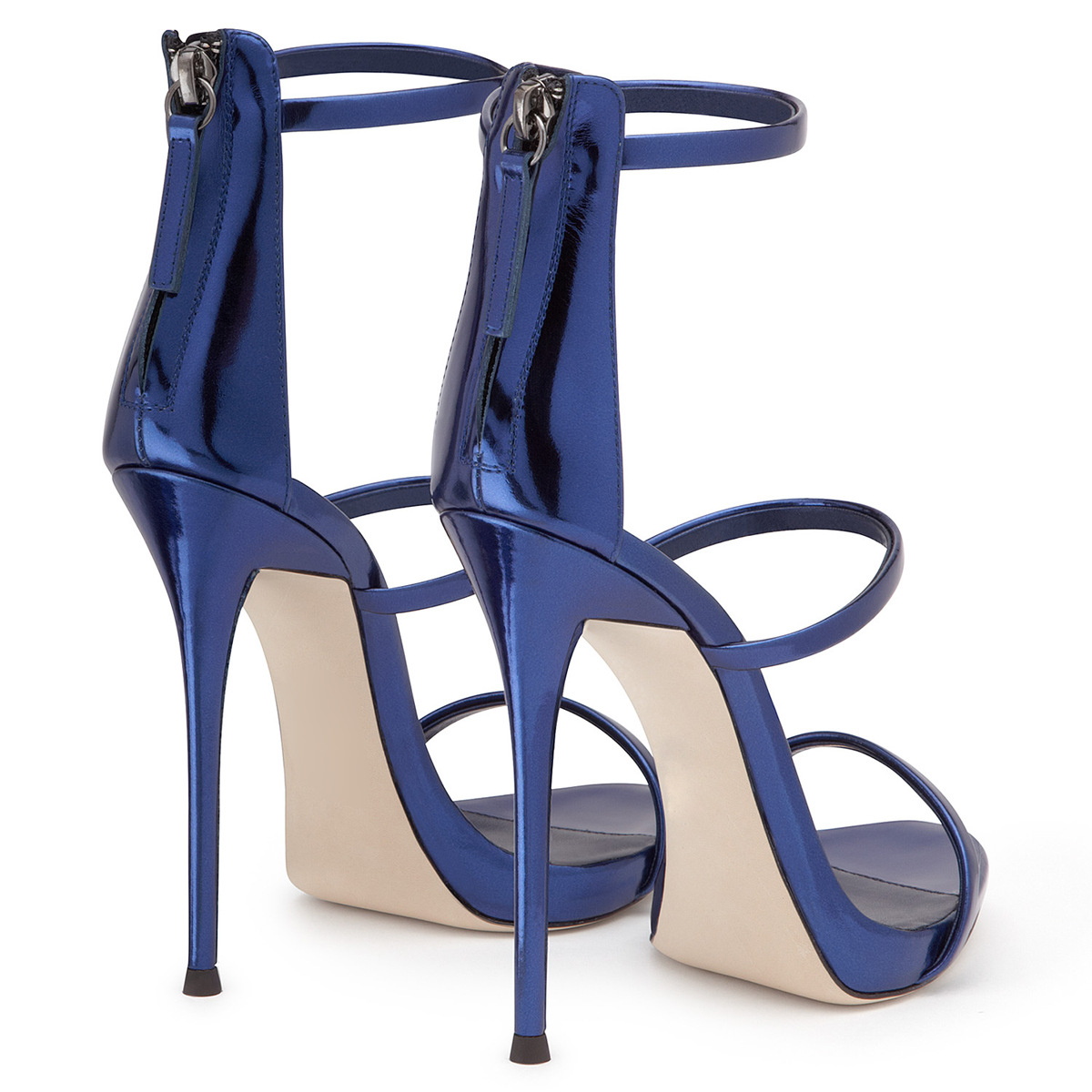Women's Peep-Toe Faux Leather Rear Zip Stiletto Sandals