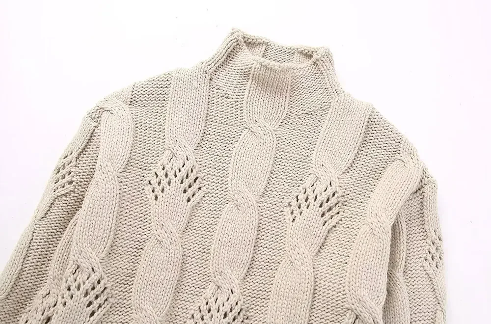 Ladies Retro Ribbed Turtleneck Polyester Jumper