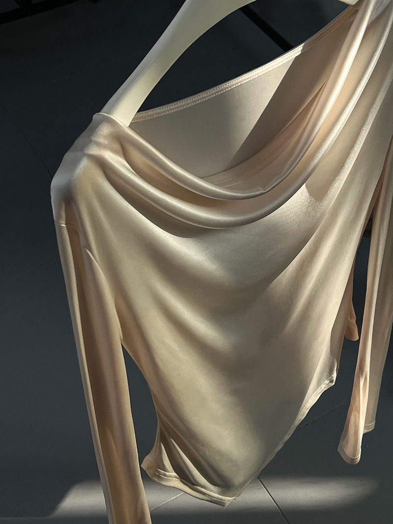 Women Slim Solid Cowl Neck Elongated Sleeve Tee