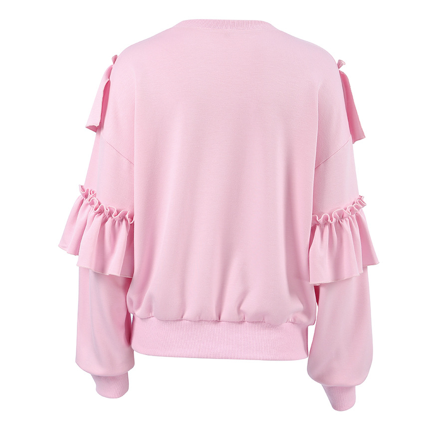 Commuter Relaxed Fit Cotton Crewneck Long-Sleeve Frill-Trimmed Top