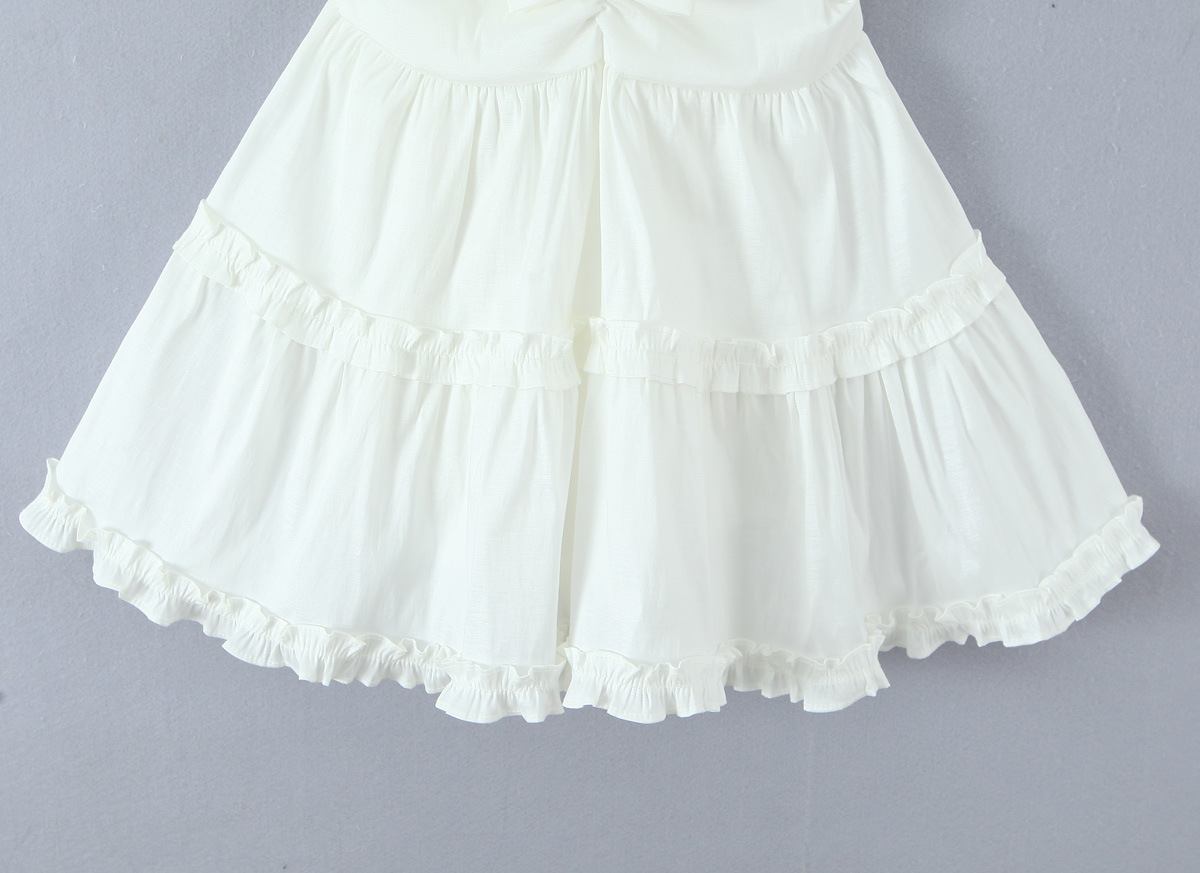 White Bow Layered Dress with Ruched Silhouette and Strapless Design