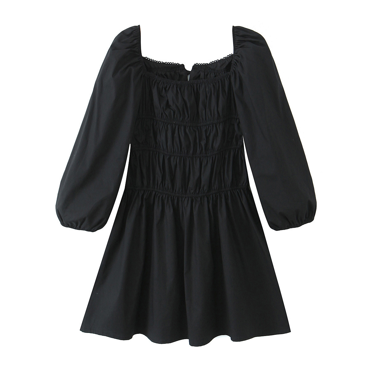 Square Neck Tied Lace Elastic Waist Three-Quarter Sleeve Dress