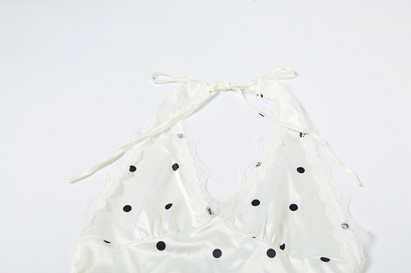 Sexy neck hanging lace edge polka dot high waisted dress