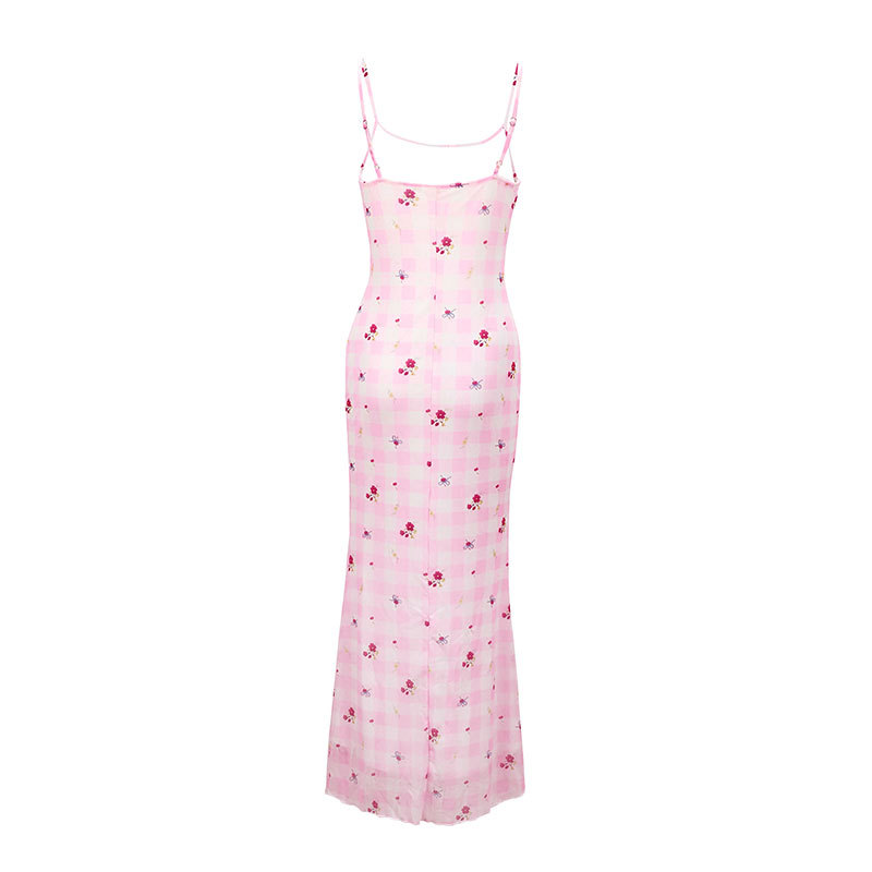 Sleeveless Polyester Check Fitted Tube Dress
