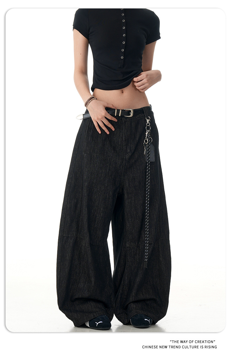 Black Tapered Jeans for Men and Women Casual Wide-Leg Long Pants