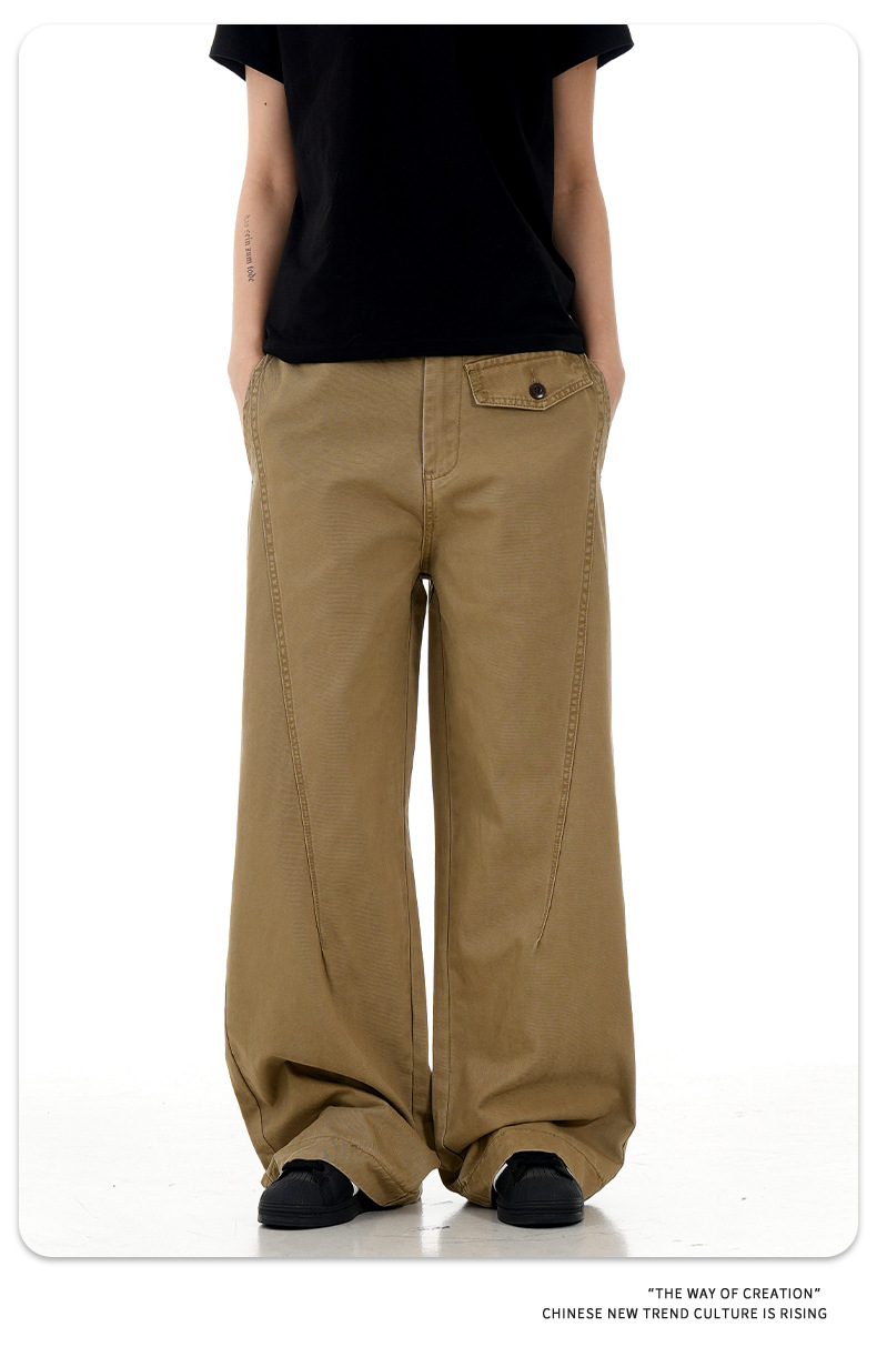 Straight Leg Work Pants with Accordion Fake Pocket Design for Men and Women