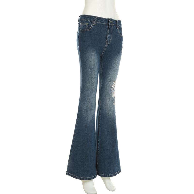 Rose embroidery retro gradient niche spicy jeans