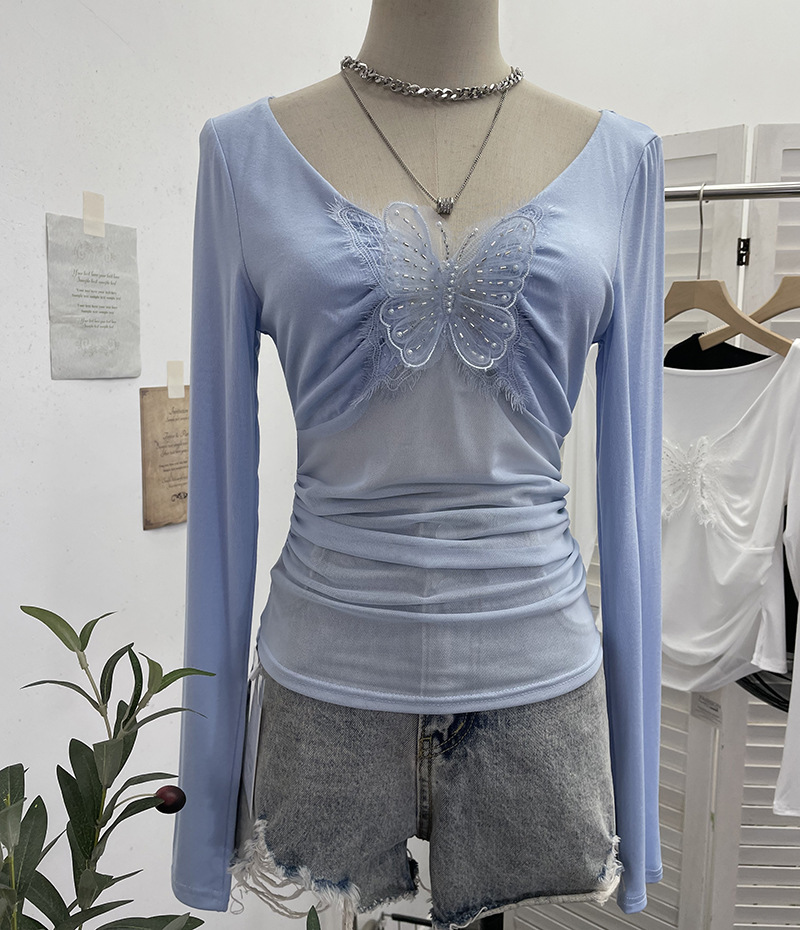 Full Sleeve V-Neck Openwork Slim Fit Tee