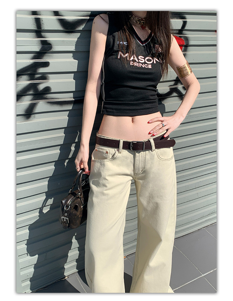 Women's Low Waist Wide Leg Jeans Summer Loose Slim Straight Pants