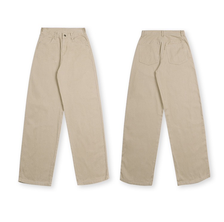 Khaki Wide-Leg Jeans Women's Summer Retro High-Waist Draped Floor-Length Pants