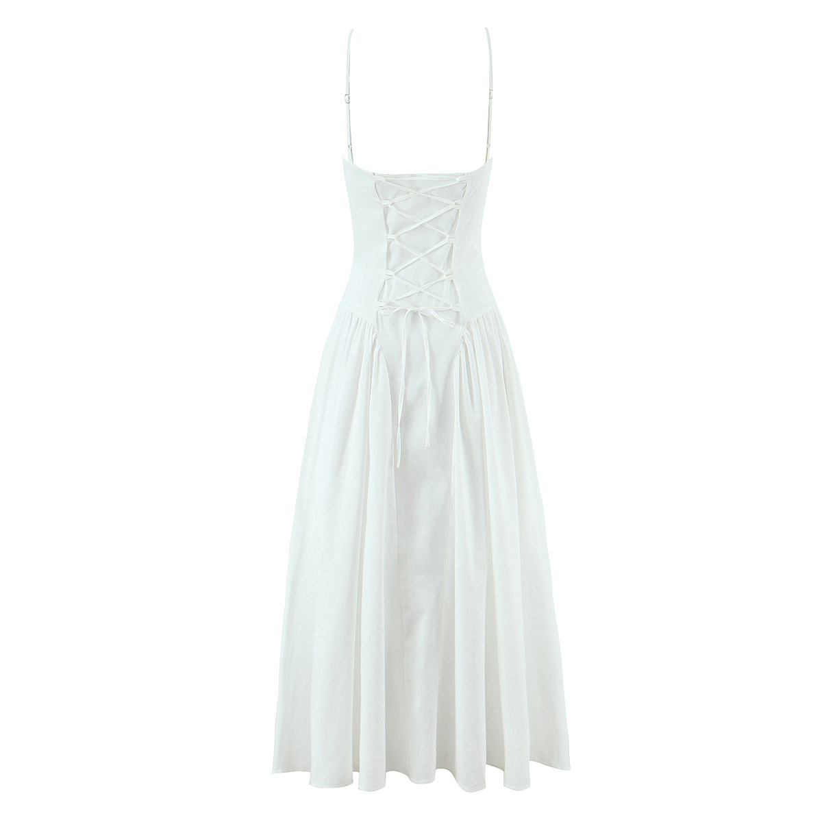 Fitted Solid Midi V-Neck Sleeveless Strap Polyester Dress