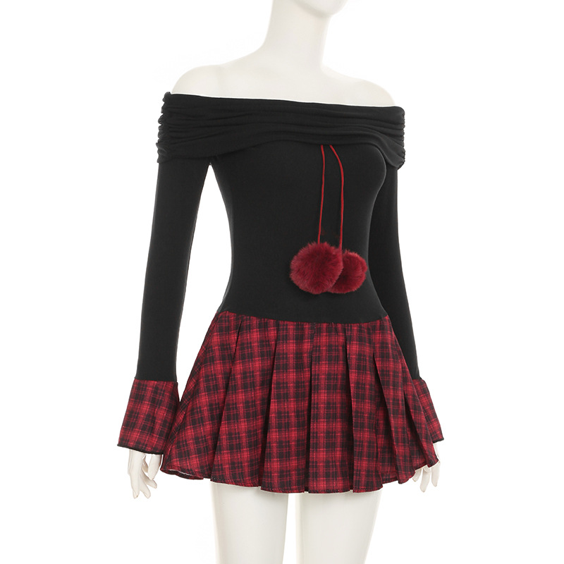Flirty Asymmetric Checkered Trapeze Dress