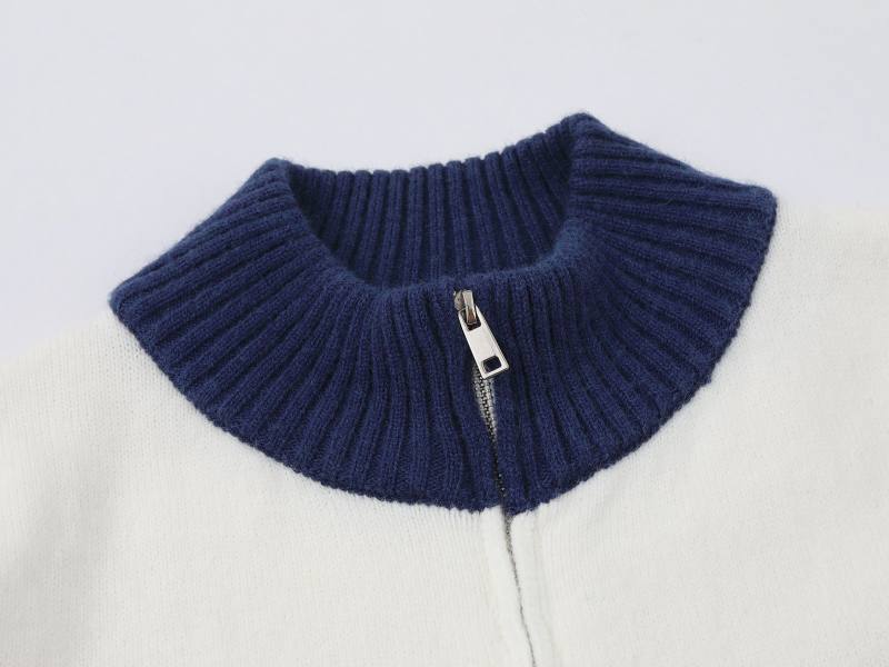 Contrast Stitch Banded Zipper Cardigan