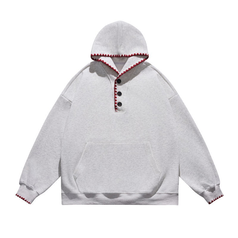 His & Hers Contrast Panel Scallop Stitch Cotton Hoodie