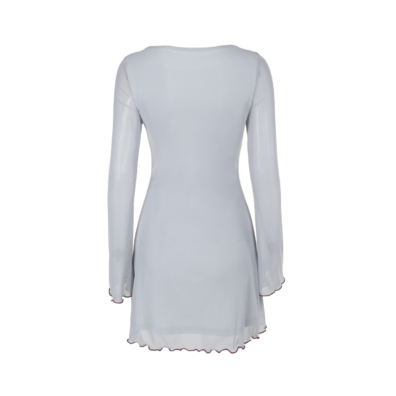 Crewneck Mid-Waist Polyester Patterned Full Sleeve Short Dress