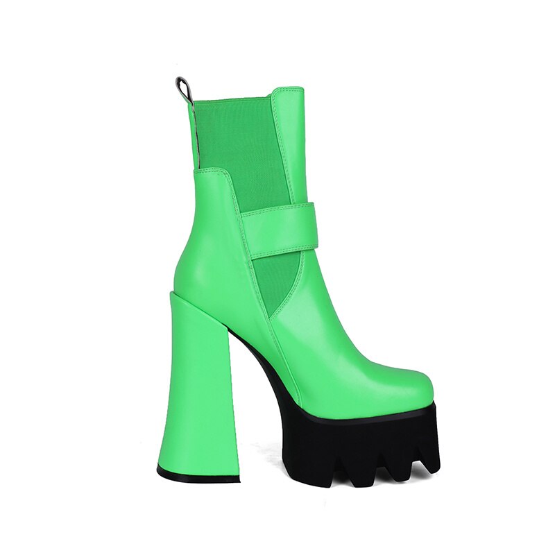 Women's Autumn Short Boots Brand New Square Toe Super High Heel Thick Sole Metal Sexy Stretch Bare Boots 42 Sizes