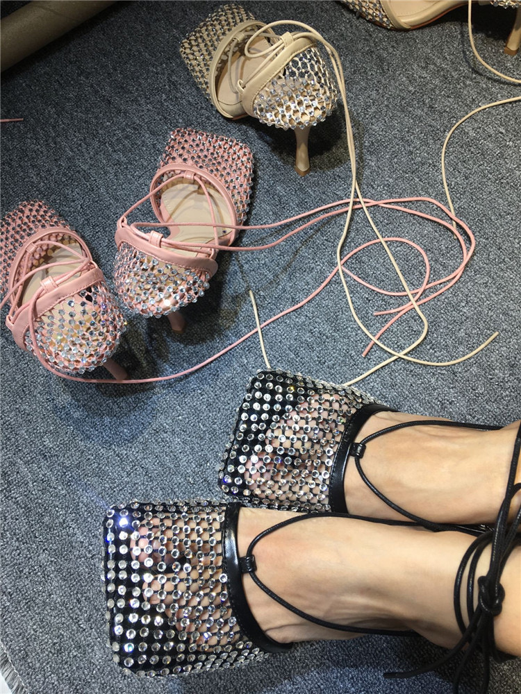 Processing Time:7-15 days after placing orders Women's Summer Fashion Sexy Hollow Out Water Diamond Mesh Bread Head Sandals European and American High Heel Show Shoesdals