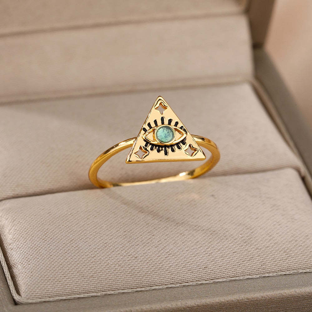 Turkish Zircon Evil Eye Rings For Women Open Adjustbale Gold Plated Stainless Steel Ring Couple Rings Wedding Jewelry Bague