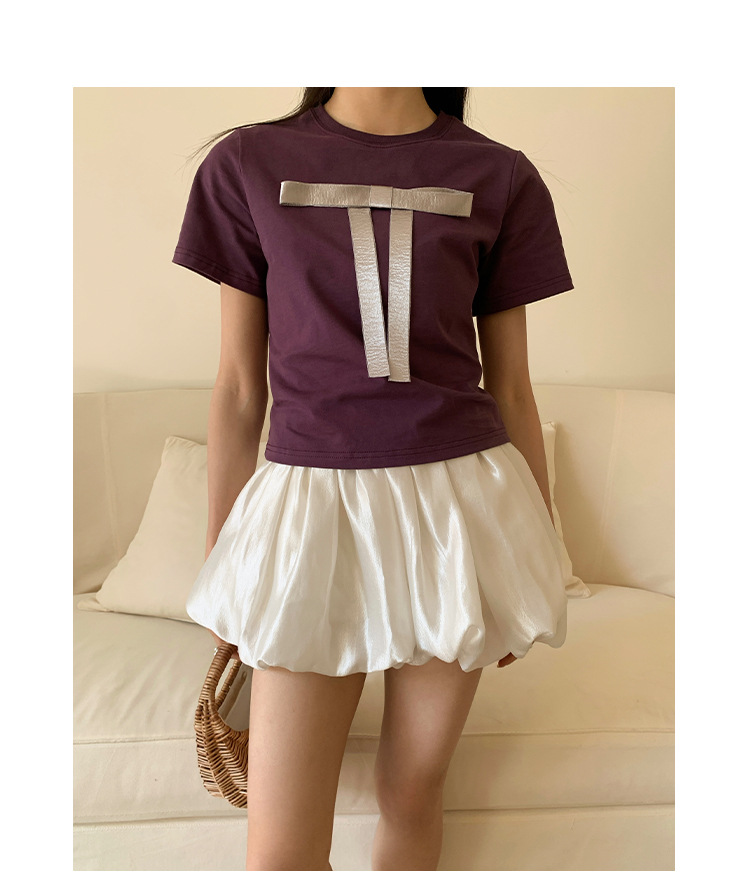 Ladies' Body-Hugging Round Neck Tie Front T-shirt