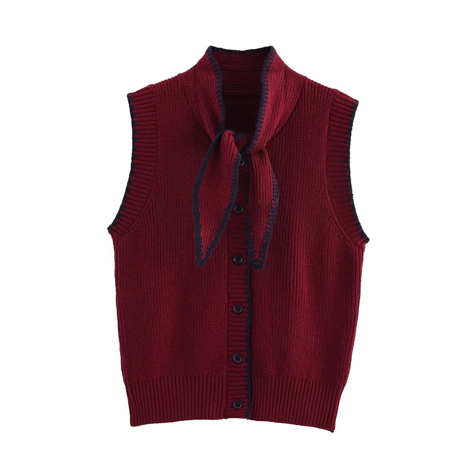 Ladies Color Block Street Ascot Sleeveless Sweater