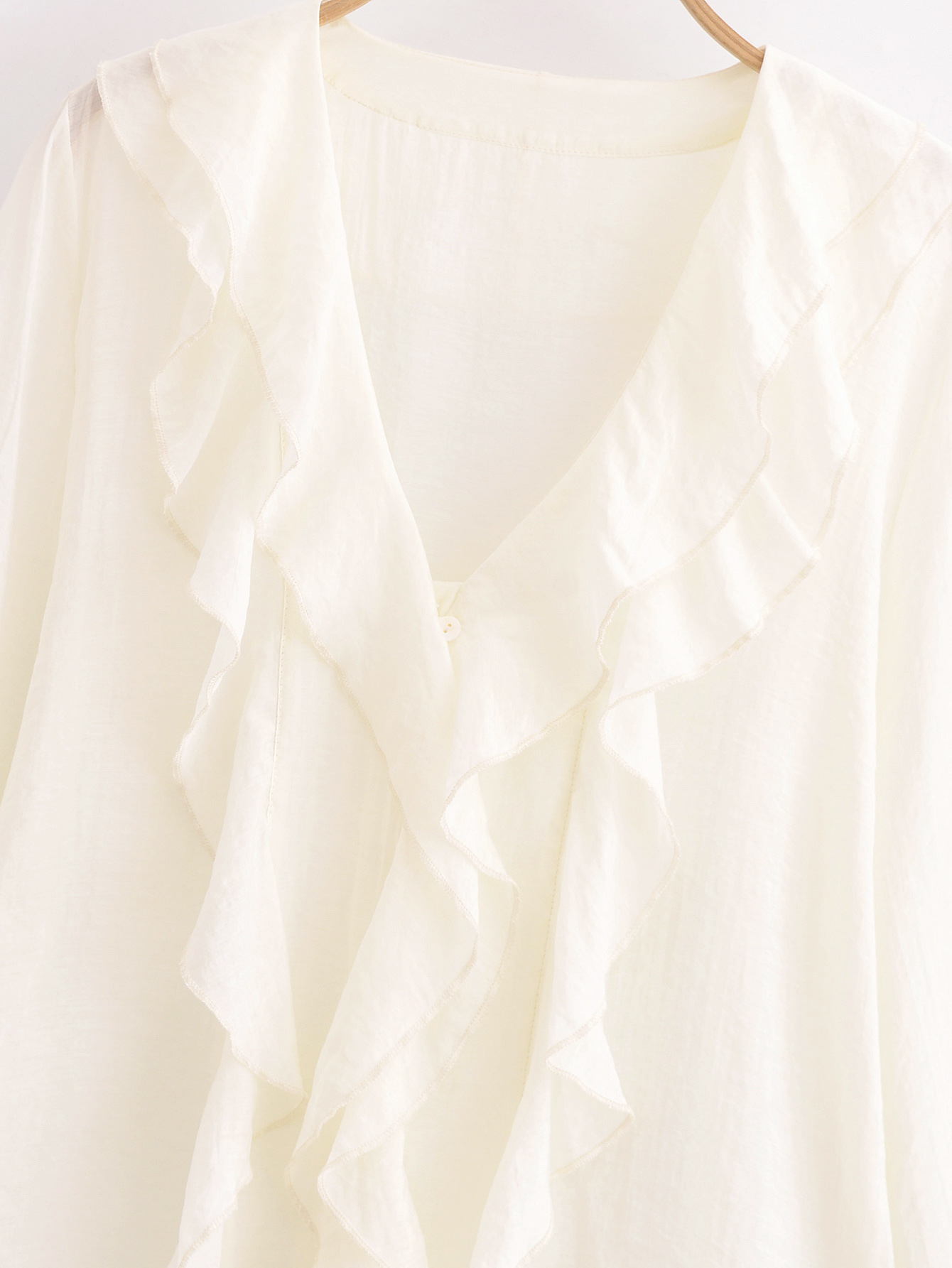Modern Frill Trim Plunging Neckline Long Sleeve Shirt