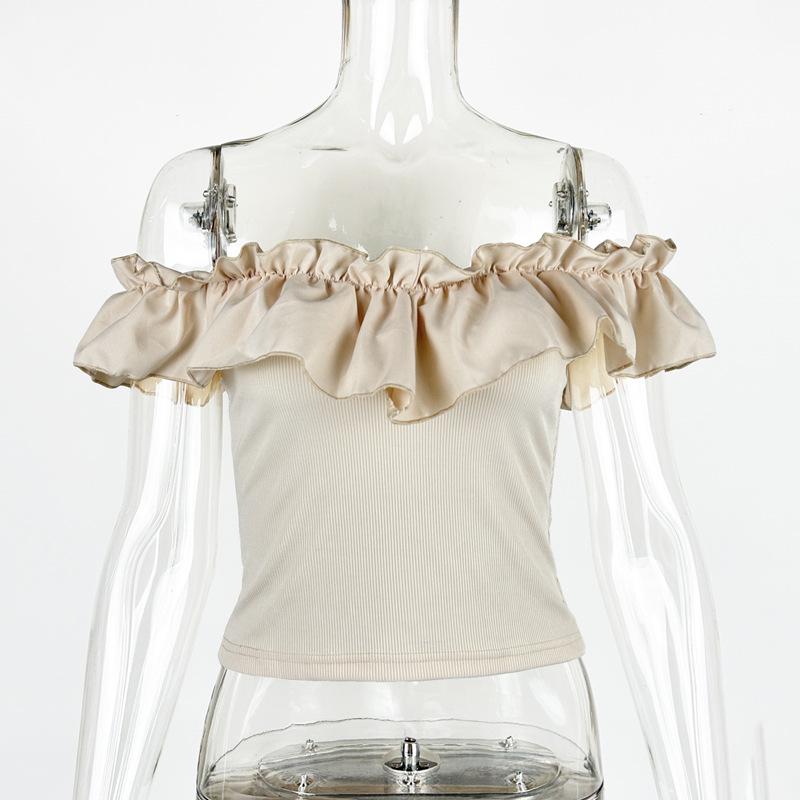 Women's solid color sexy ruffle edge decorative top