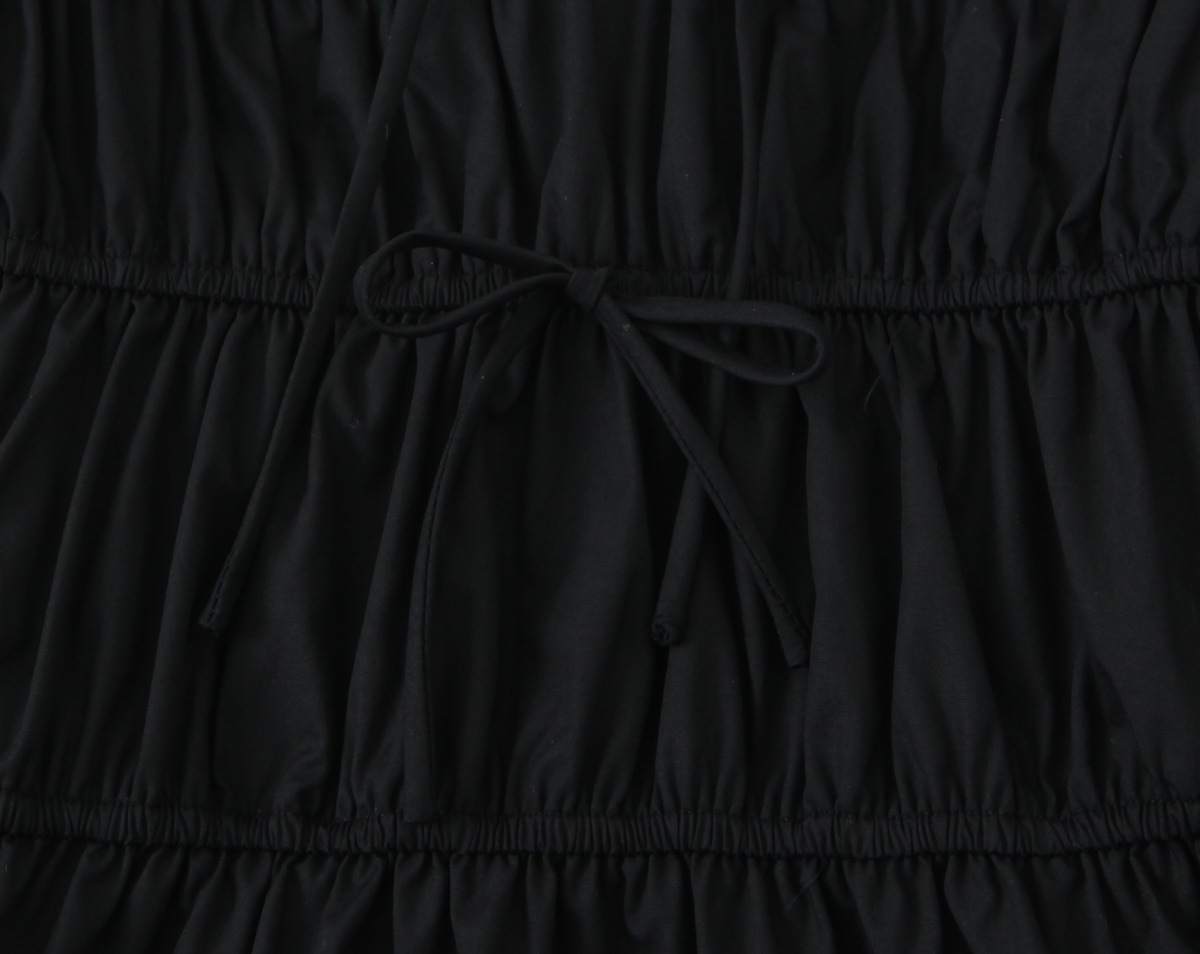 Square Neck Tied Lace Elastic Waist Three-Quarter Sleeve Dress