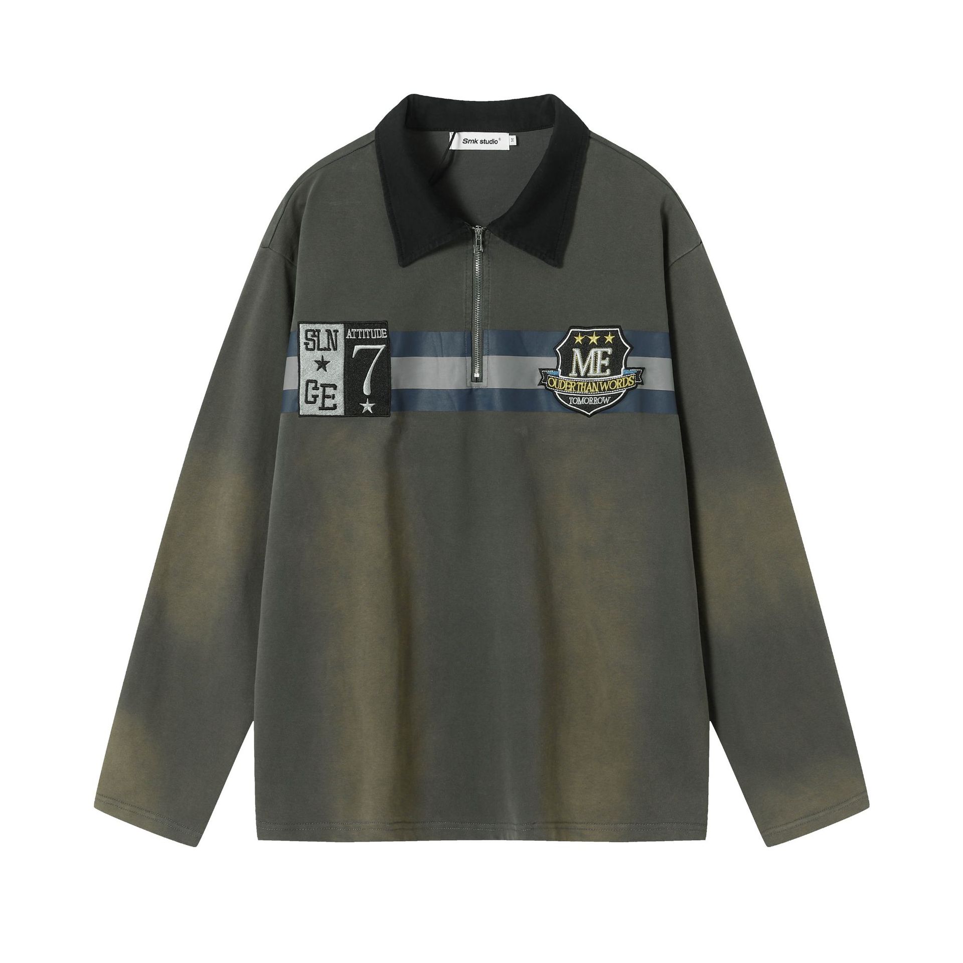 Vintage Button Placket Letter Sweatshirt