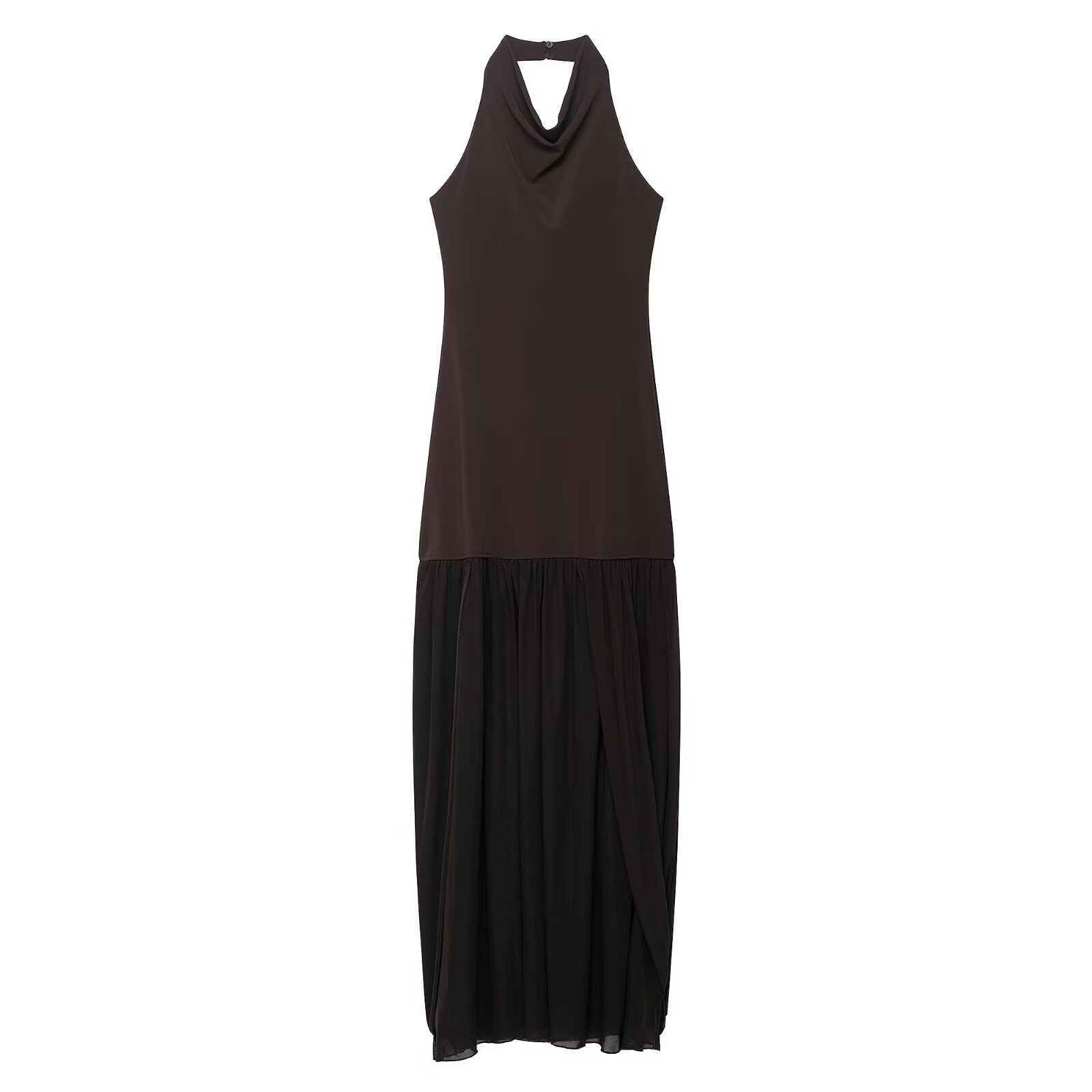 Long Sleeveless Cutout Ruched Spliced Dress