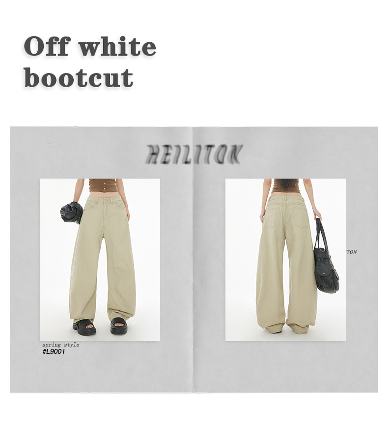 Curved Design Water-Washed Tapered Jeans Women High Street Loose Straight Wide-Leg Pants