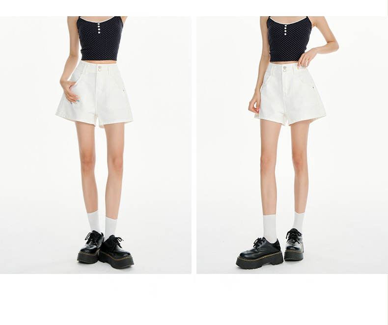 Light Blue High-Waisted A-Line Denim Shorts for Women Loose and Slim Fit Wide-Leg Hot Pants