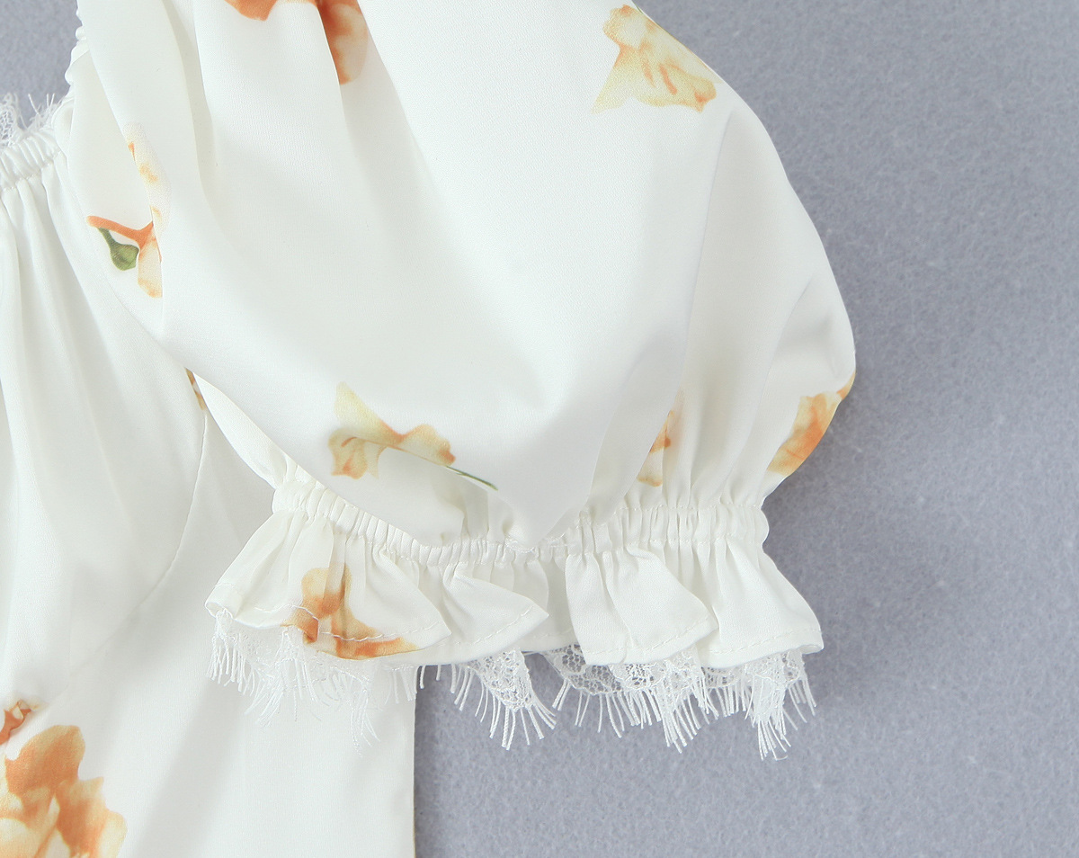 Box Neck Puff Mini Flower Dress