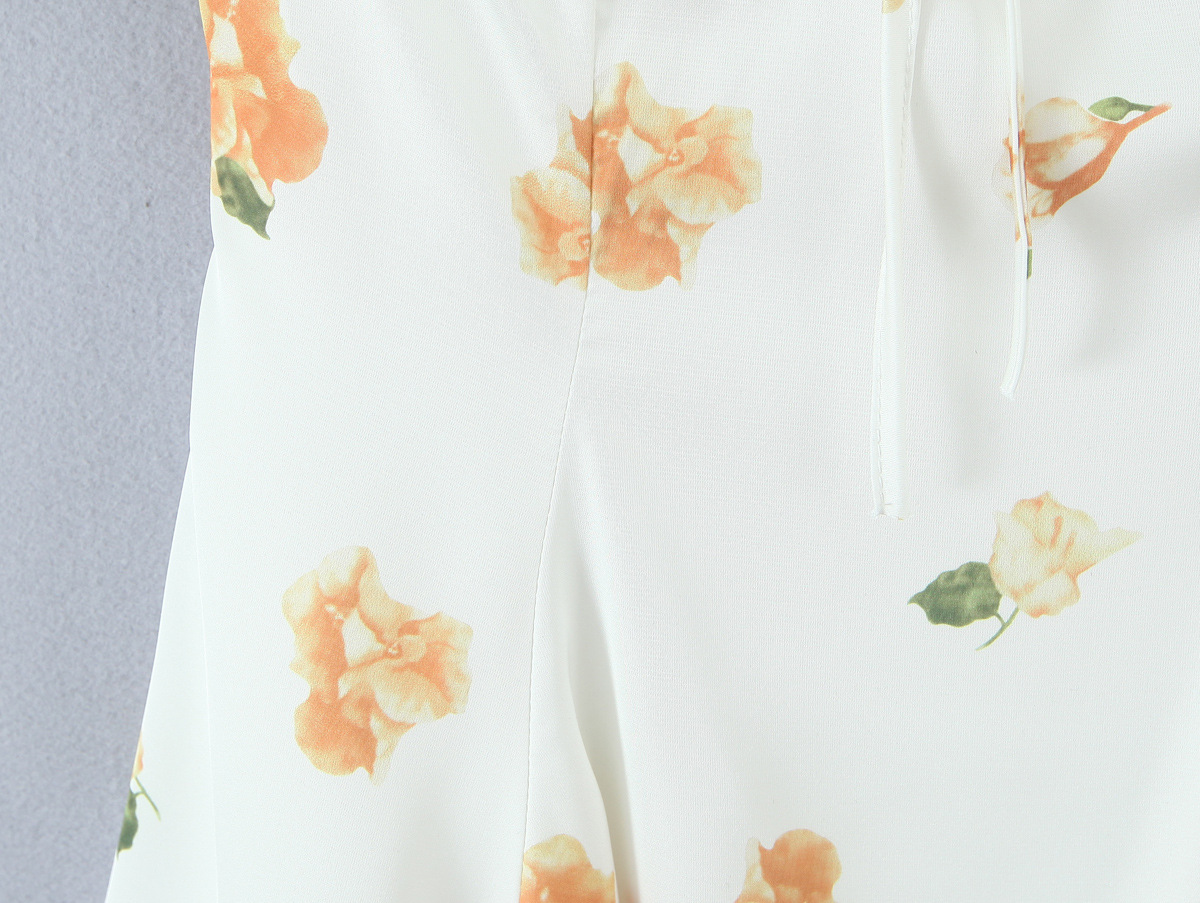 Box Neck Puff Mini Flower Dress