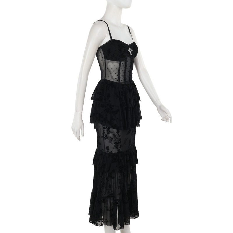 Ladies Sexy Sleeveless Collarless Solid Polyester Maxi Dress