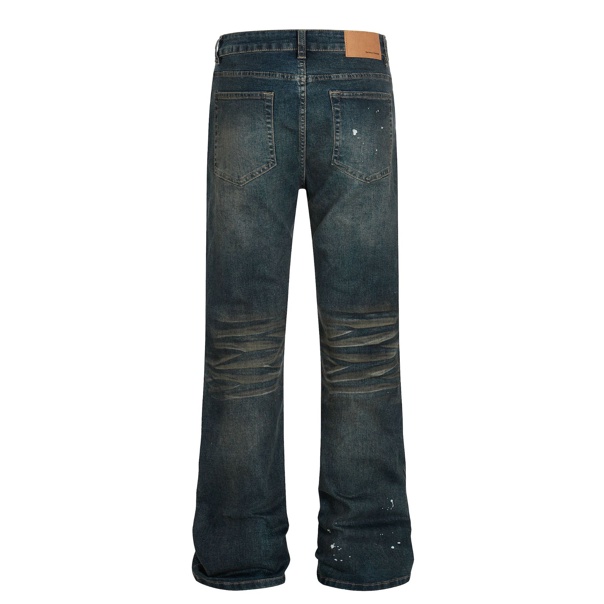 Street Style Unisex High-End Vintage Catwhisker Wash Splatter Design Slim Fit Flared Casual Denim Pants