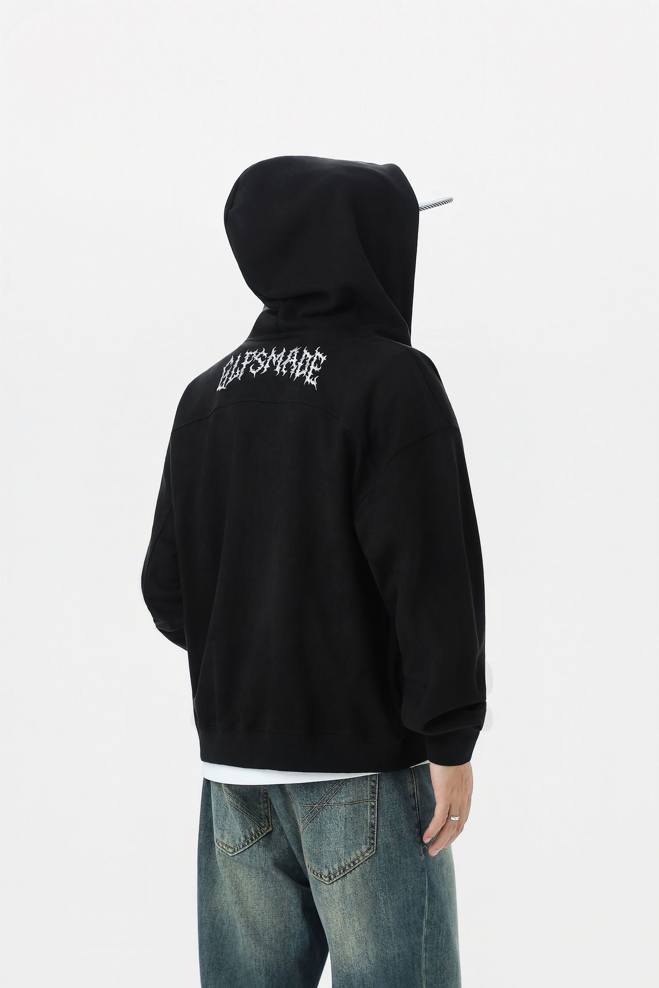 Mens Street Loose Patterned Polyester Hood Sweatshirt