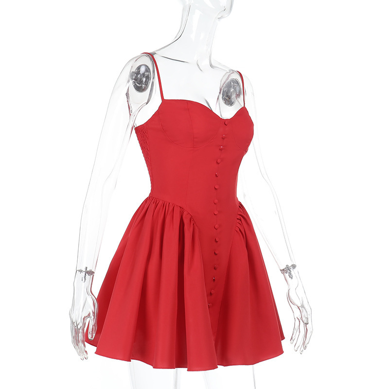 Polyester V-Neck Strap Bubble Skirt