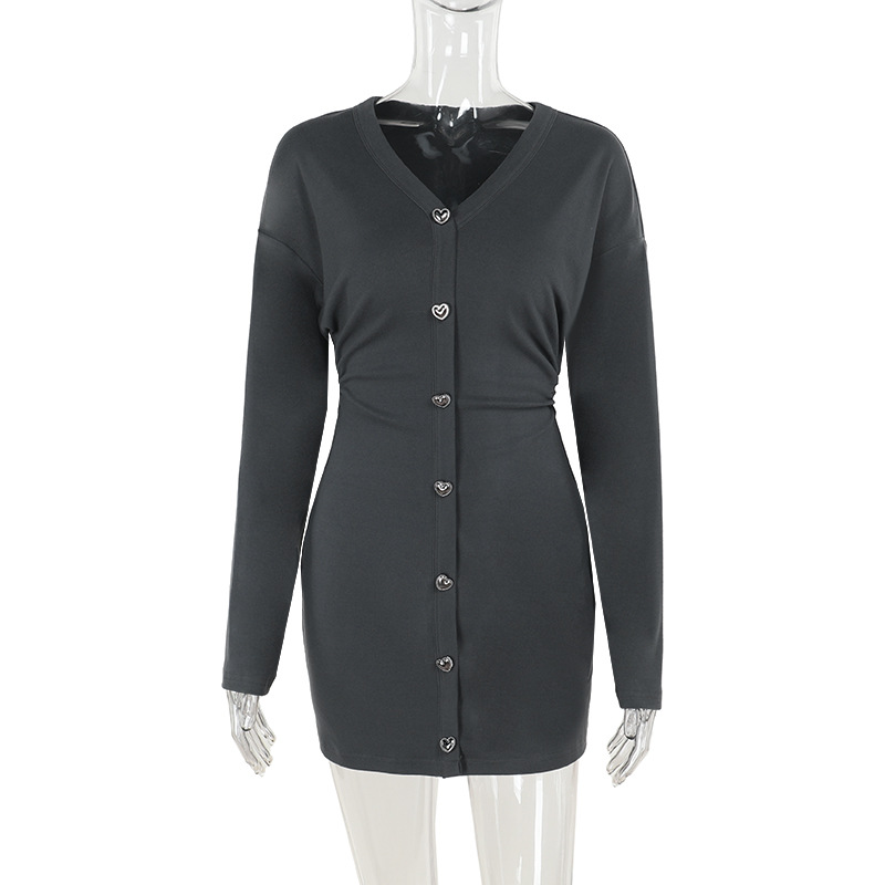 Long Sleeve Plunging Neck Mini Empire Dress