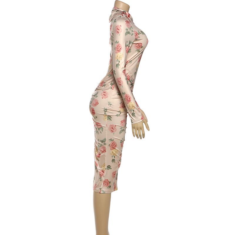 High Waist Asymmetric Full Sleeve Midi Pencil Dress
