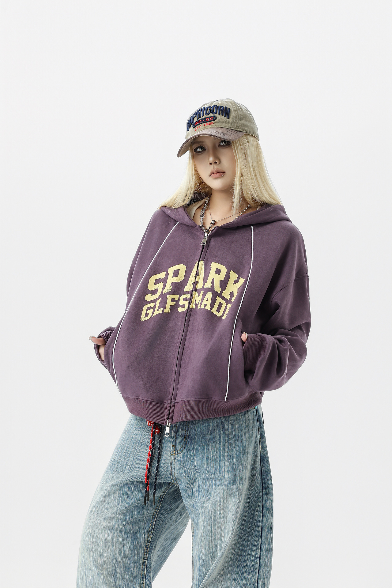 Suede cardigan zipper hoodie