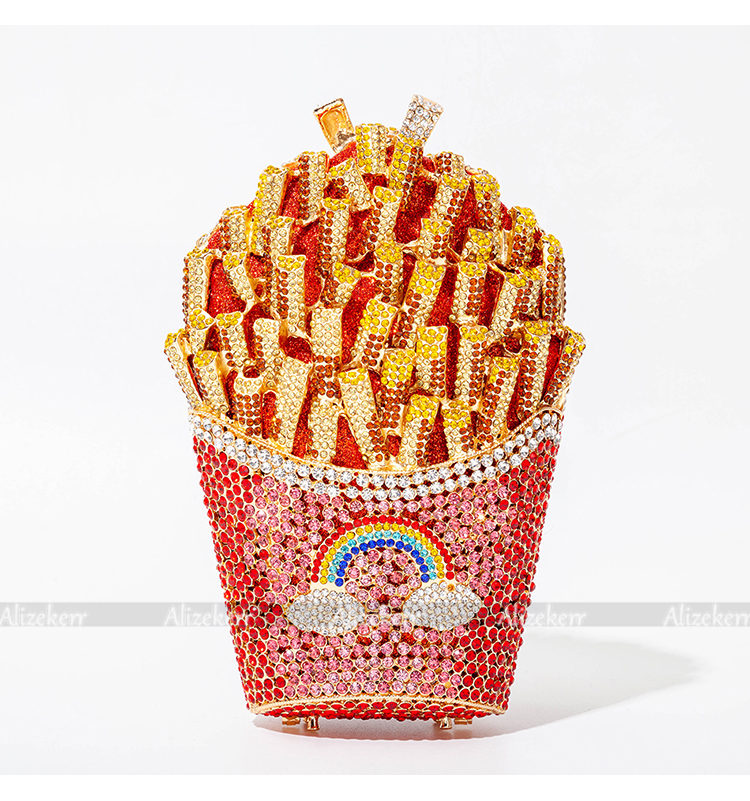 3D Chips Crystal Evening Clutch Bags Wedding Party Bridal Diamond Boutique Novelty Metal Purses And Handbags High Quality