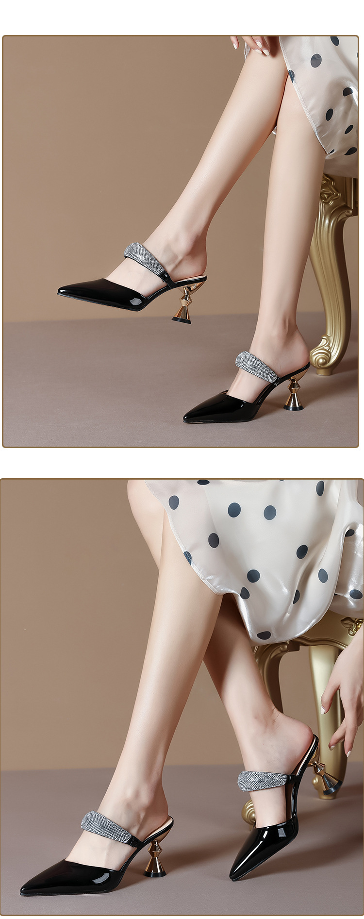 French sexy fashionable outer wear rhinestone sandals for women with pointed toe high heels