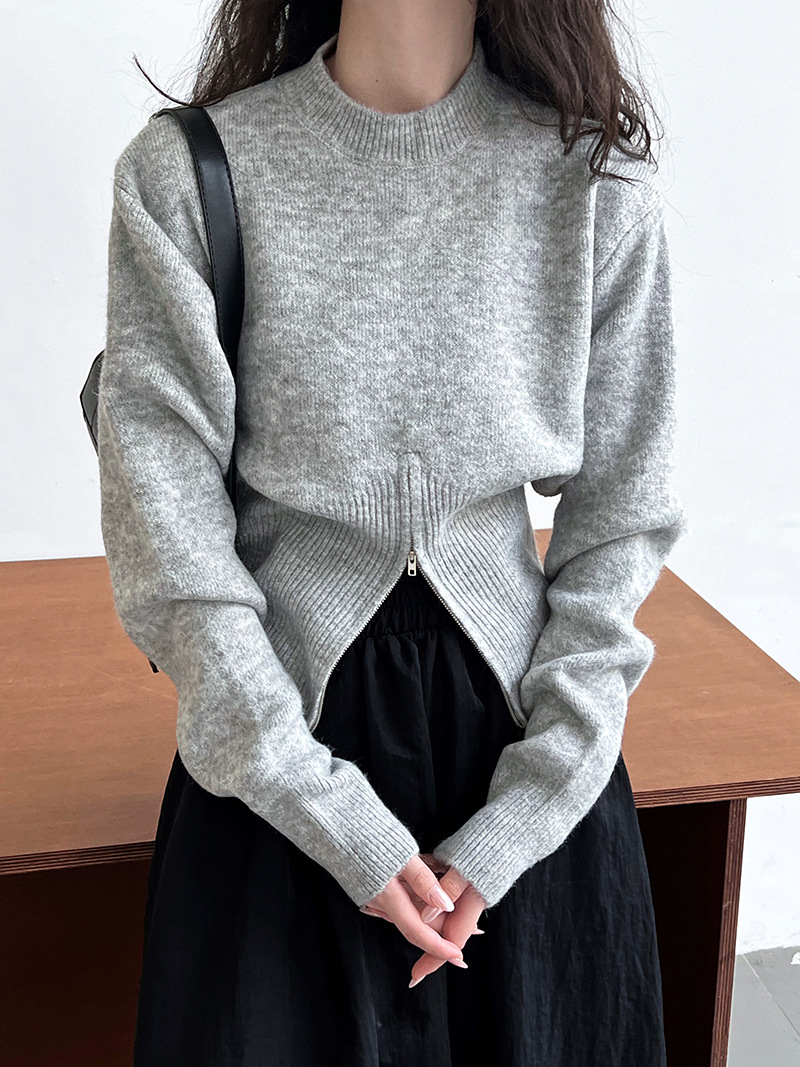 Korean Solid Long Sleeve Loose Crew Sweater