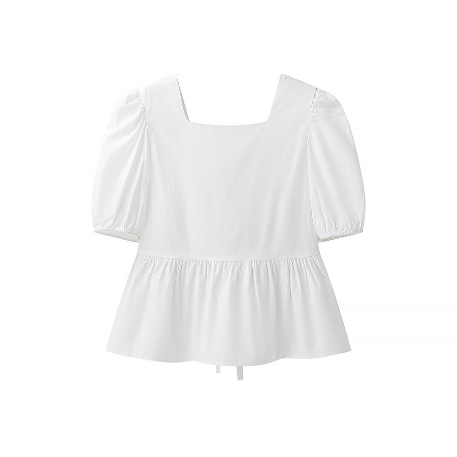 Box Collar Corset Front Puff Shirt