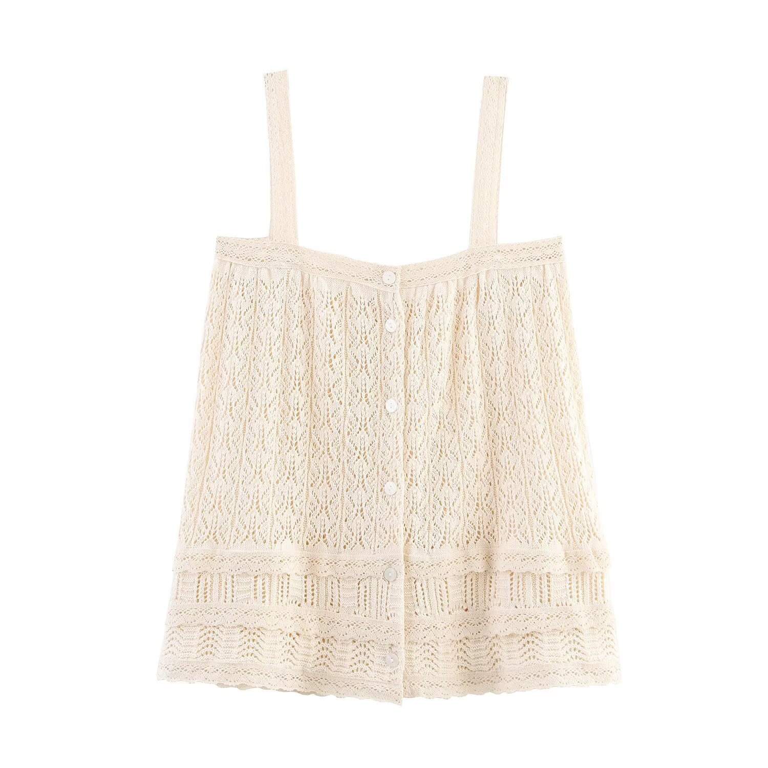 Ladies One Button Openwork Sleeveless Waistcoat