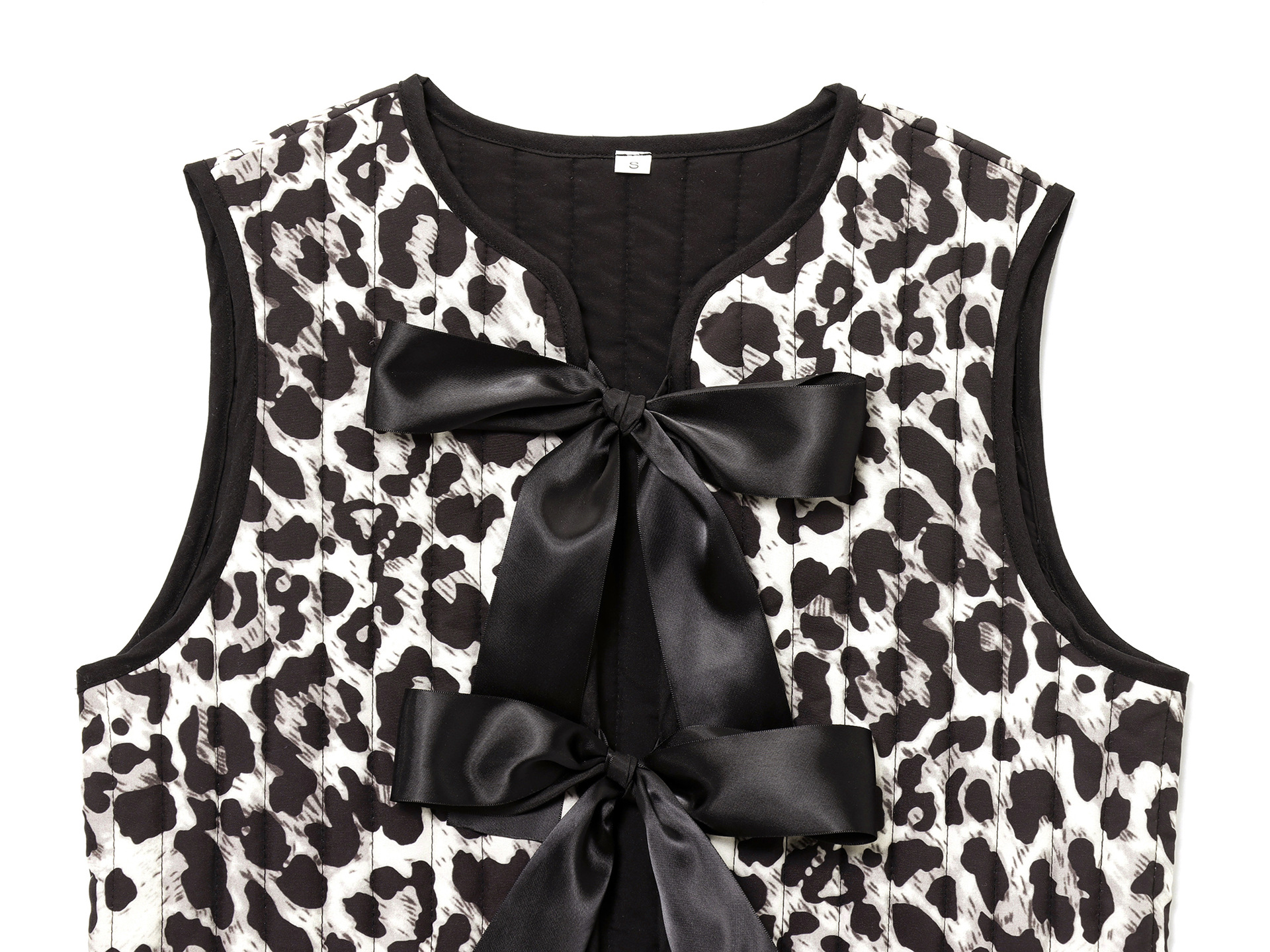 Bow decoration leopard print face vest for women