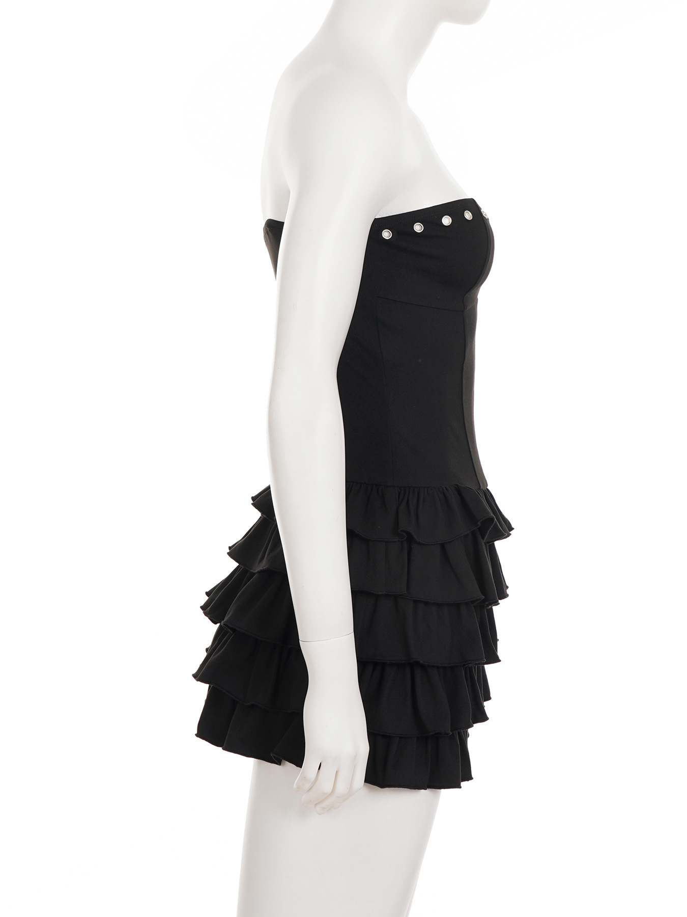Sweet and Spicy Style Tube Top Waist-Cinching Fluffy Cake Skirt Design Eyelet Perforated Mini Short Dress