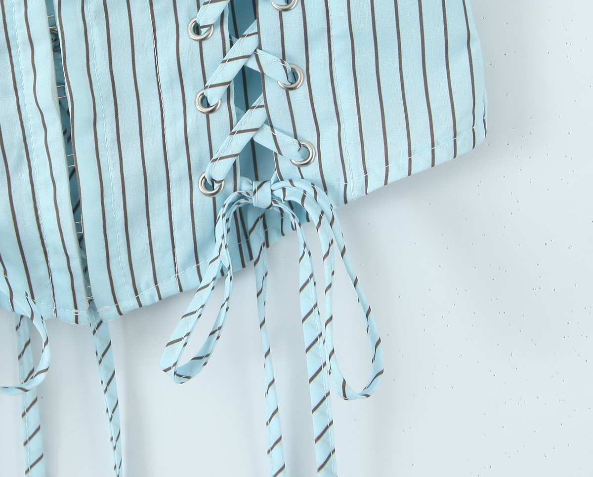 Blue striped chest wrapped small camisole vest