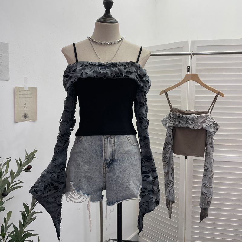 Cutout Full Sleeve Cropped T-Shirt